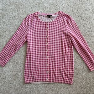 Talbots Pink and White Gingham Cardigan